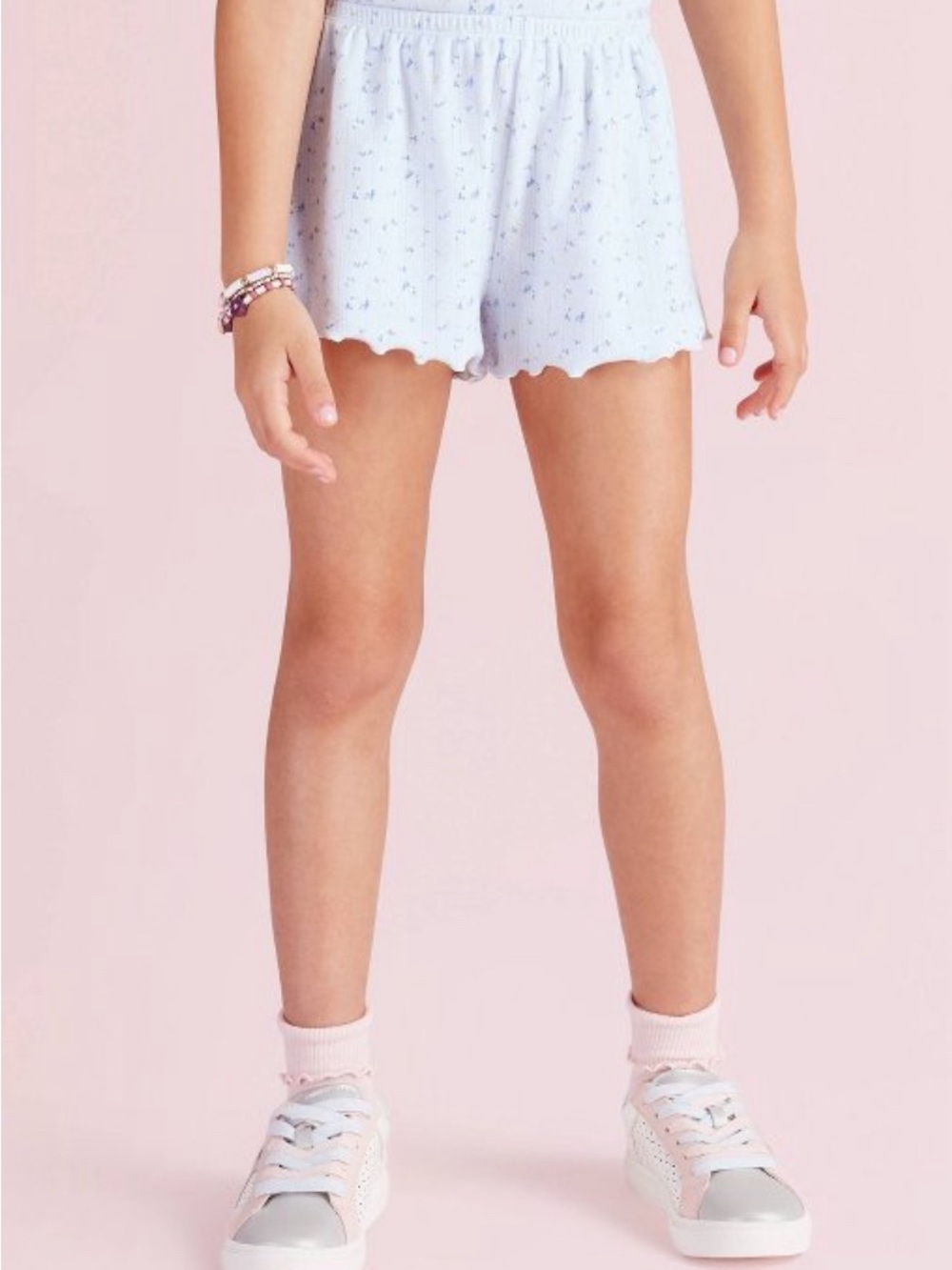 NWT LoveShackFancy Everblooming Rosettes Pointelle Shorts Girls Small Blue